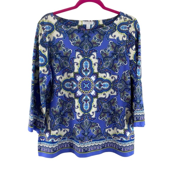 Charter Club Blue and White Paisley Blouse - Picture 1 of 11